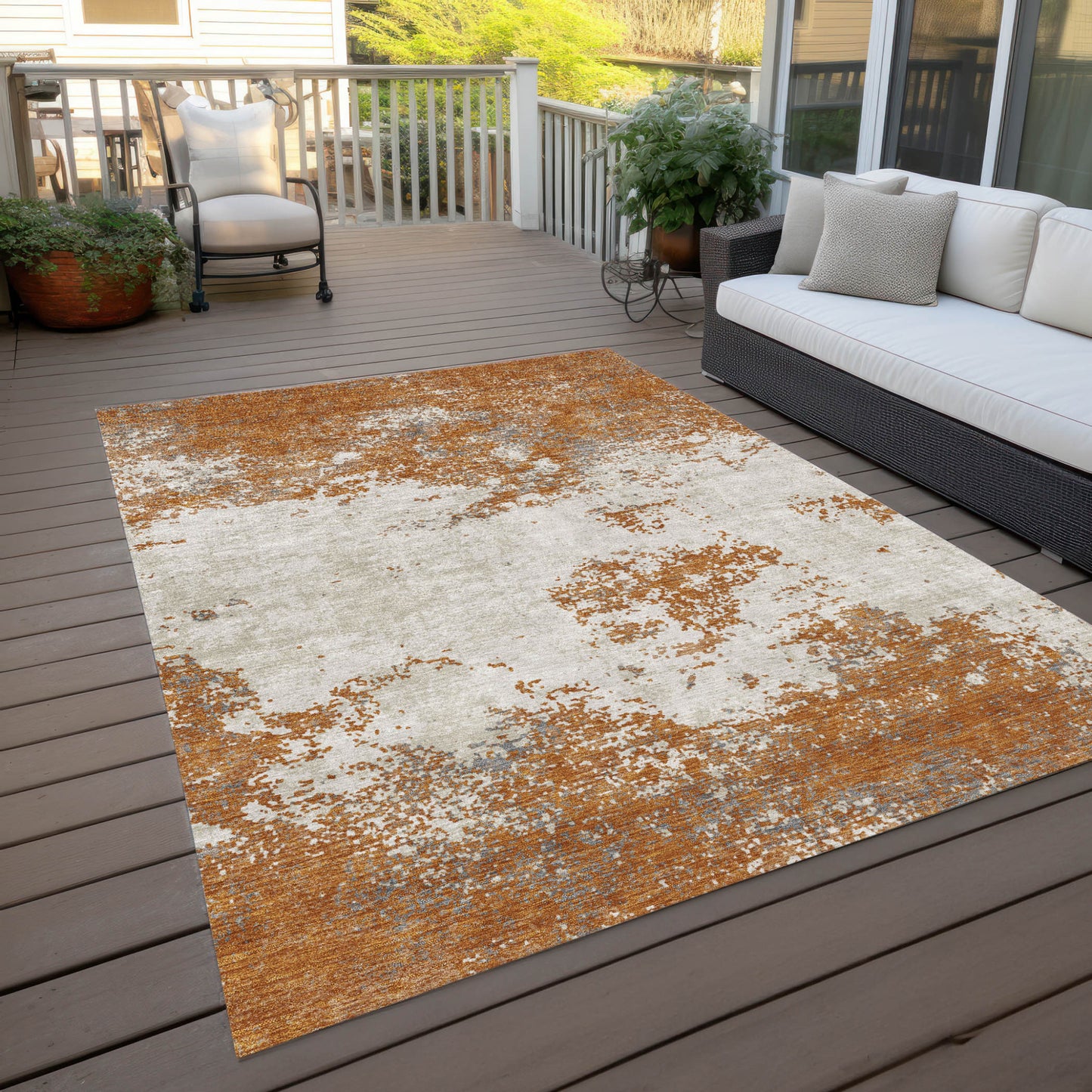 3' X 5' Copper Gray And Beige Abstract Washable Indoor Outdoor Area Rug-7