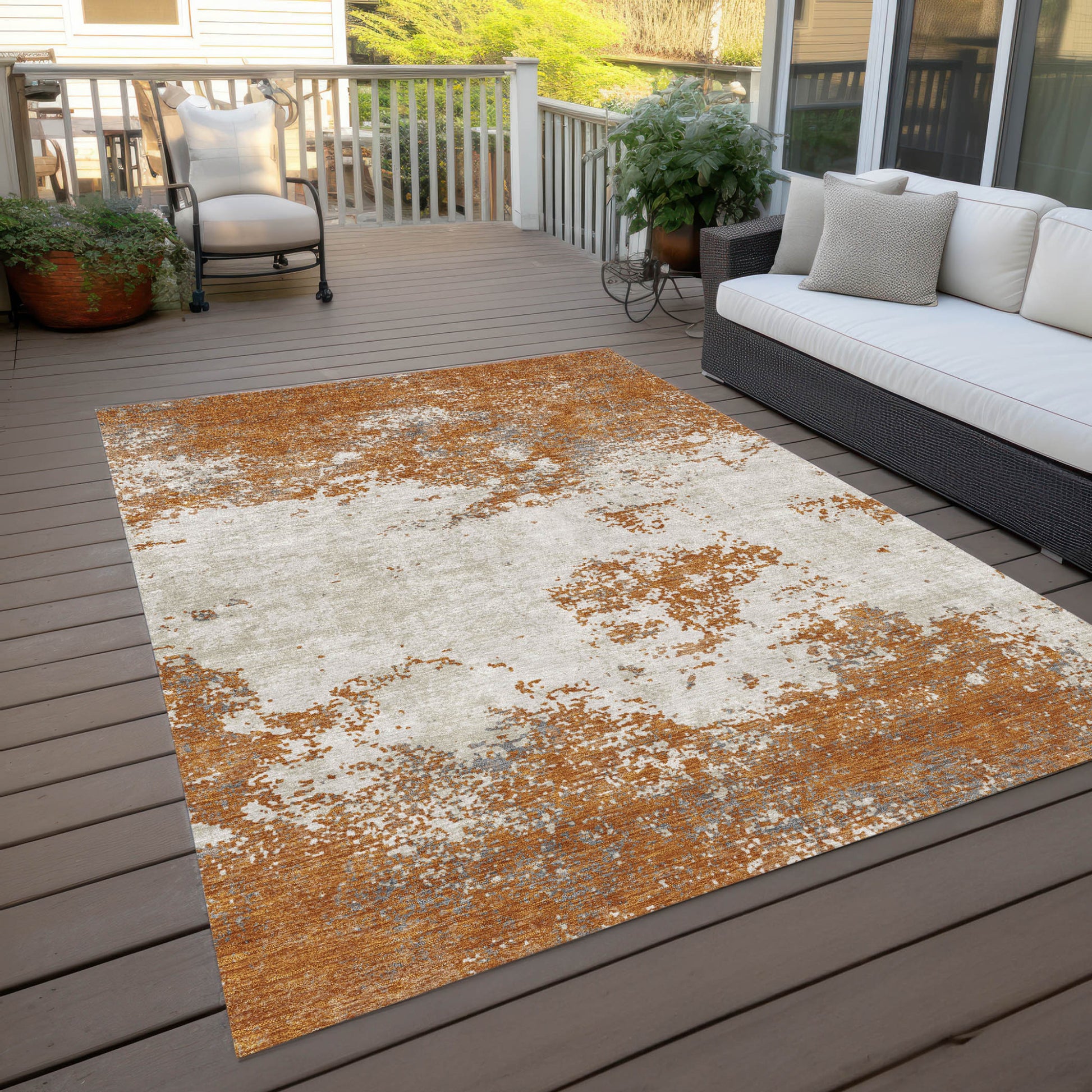 3' X 5' Copper Gray And Beige Abstract Washable Indoor Outdoor Area Rug-7