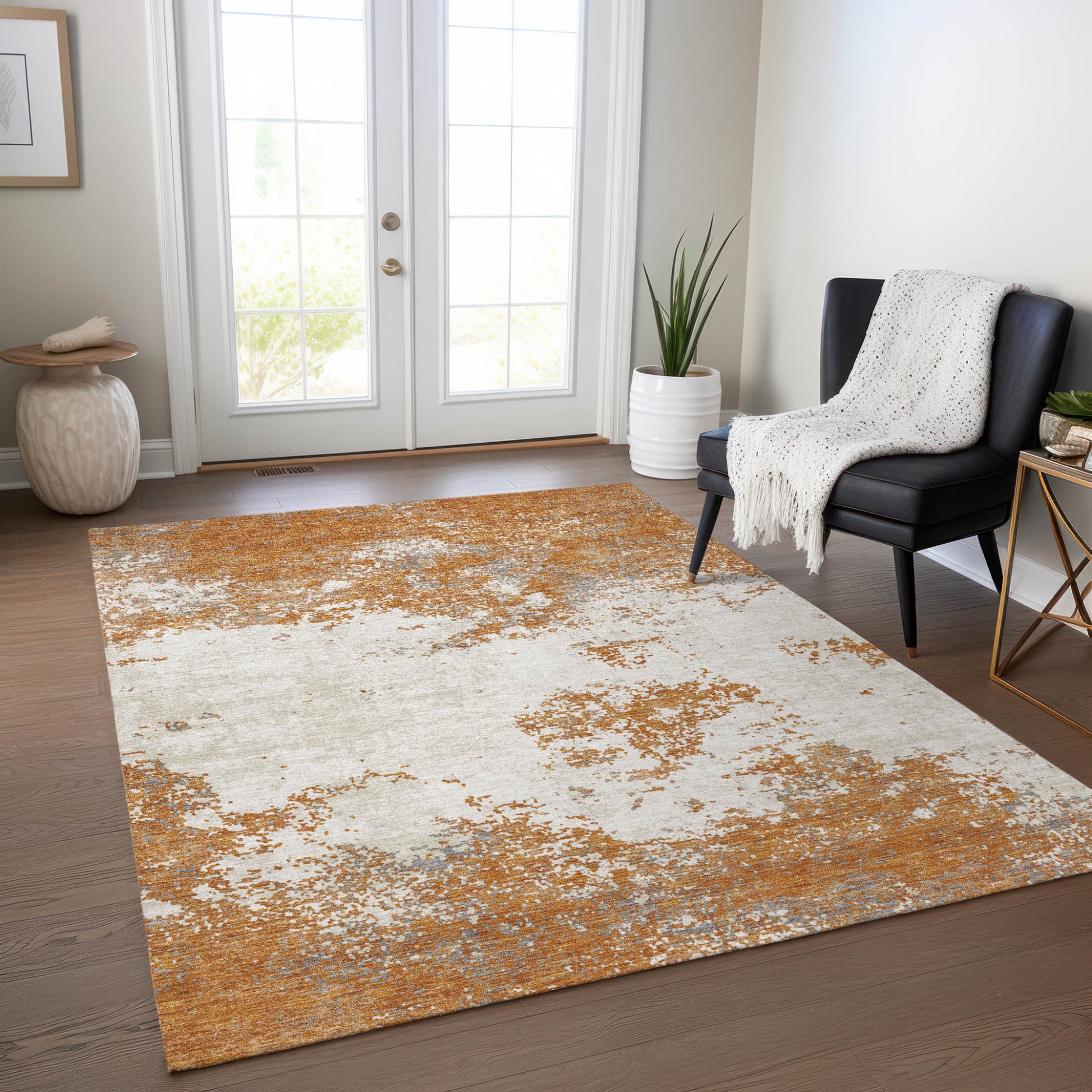 3' X 5' Copper Gray And Beige Abstract Washable Indoor Outdoor Area Rug-8
