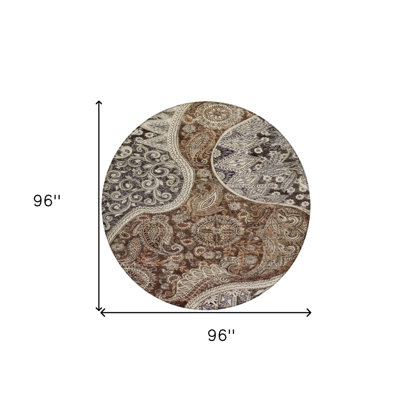 8' Brown Beige And Tan Round Floral Medallion Washable Indoor Outdoor Area Rug-7