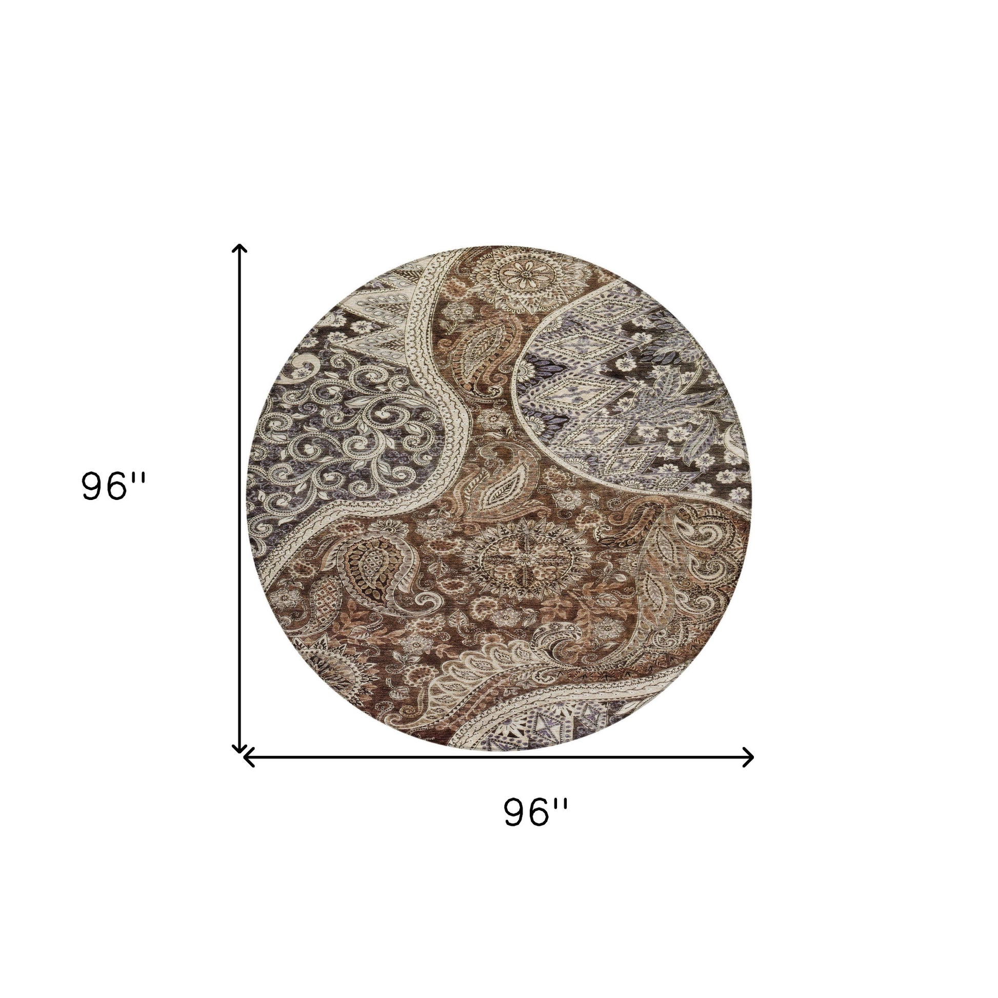 8' Brown Beige And Tan Round Floral Medallion Washable Indoor Outdoor Area Rug-7