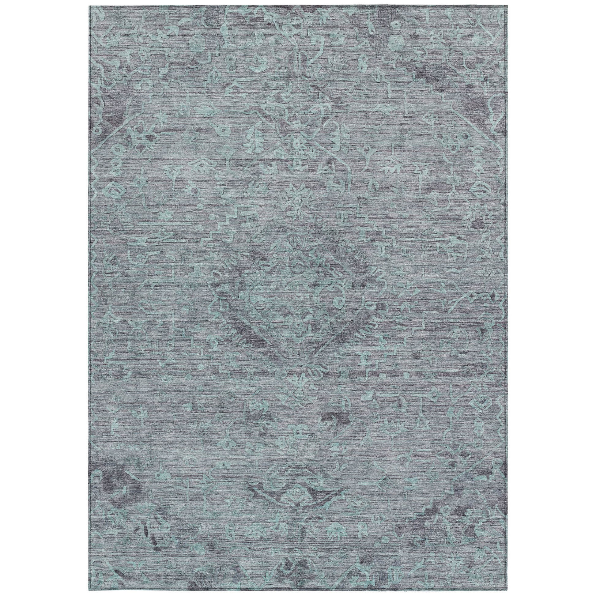 3' X 5' Teal Blue And Gray Floral Washable Indoor Outdoor Area Rug-5