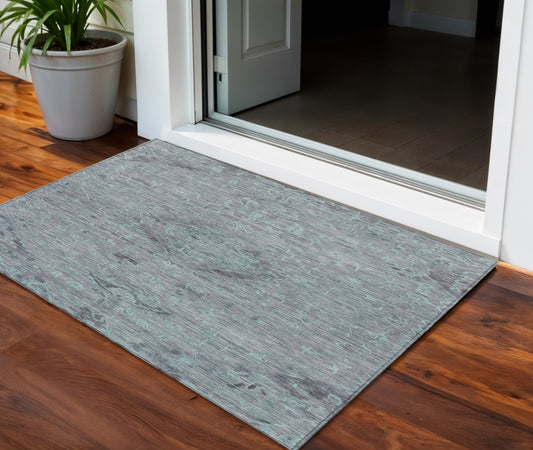 3' X 5' Teal Blue And Gray Floral Washable Indoor Outdoor Area Rug-0