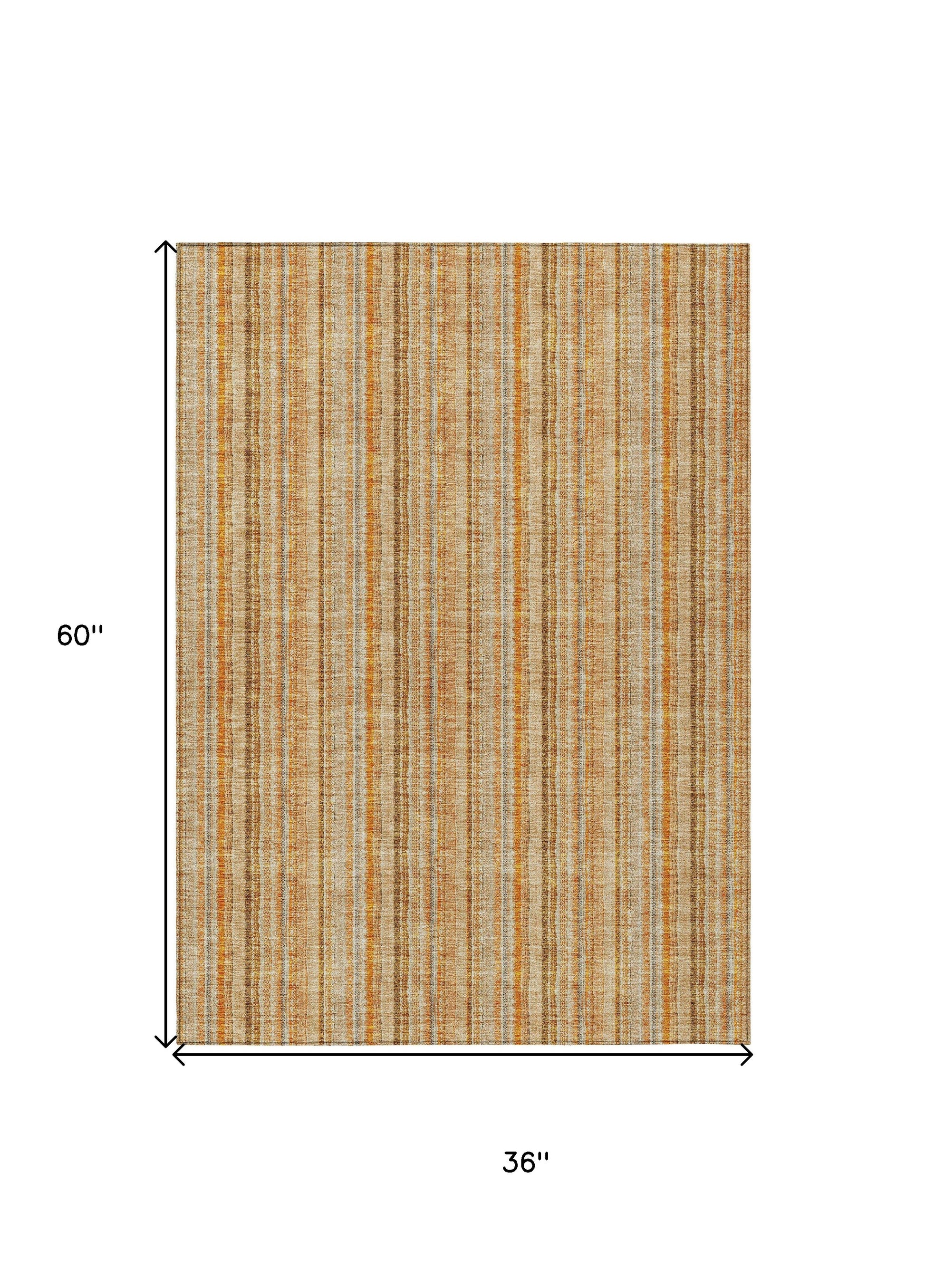 3' X 5' Peach Orange And Rust Striped Washable Indoor Outdoor Area Rug-2