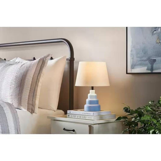 Small Blue Desk Light Table Lamp with White Fabric Shade for Bedside Nightstand-0