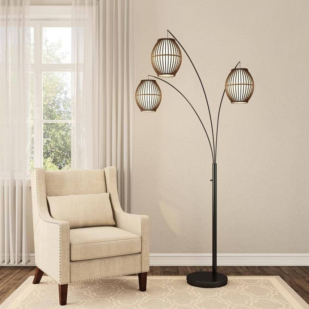 Modern Mid-Century Bohemian 82-inch Arch Floor Lamp with 3 Barrel Lights-0