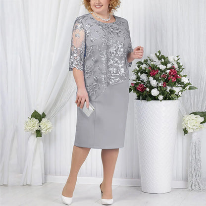 Women's Summer Lace Midi Dress – Plus Size Casual