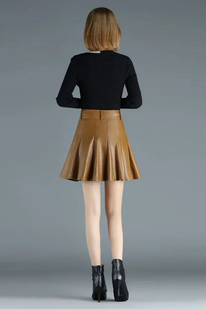 Women's Plus Size Leather Mini Skirt – High Waist