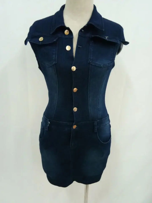 Women’s Washed Denim Bodycon Dress – Button Front