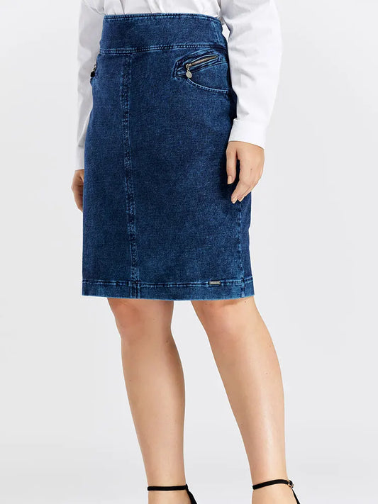Plus Size High Waist Denim A-Line Skirt – Blue