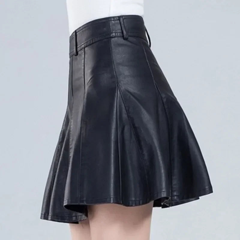 Women's Plus Size Leather Mini Skirt – High Waist