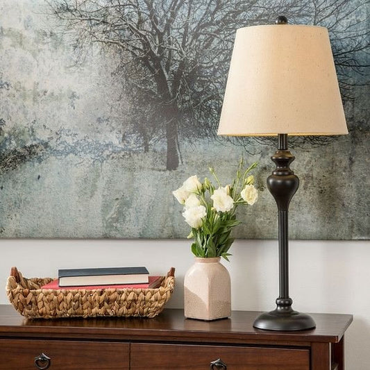 3-Piece Floor Lamp and Table Desk Lamp Set in Black with Light Gold Drum Shades-0